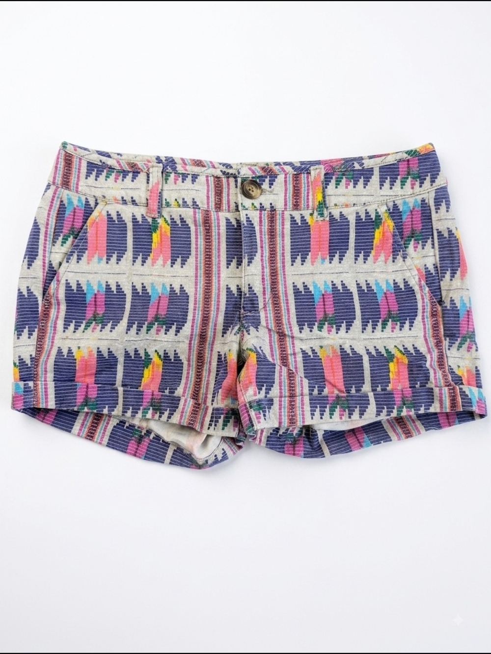 American Eagle Stretch MIDI Shorts 6 Boho Woven Geometric Pattern Multicolour - Picture 1 of 8